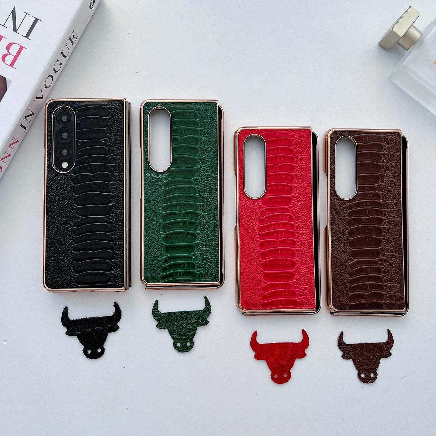 For Samsung Galaxy Z Fold4 5G Genuine Leather Nano Plating Phone Case - Black