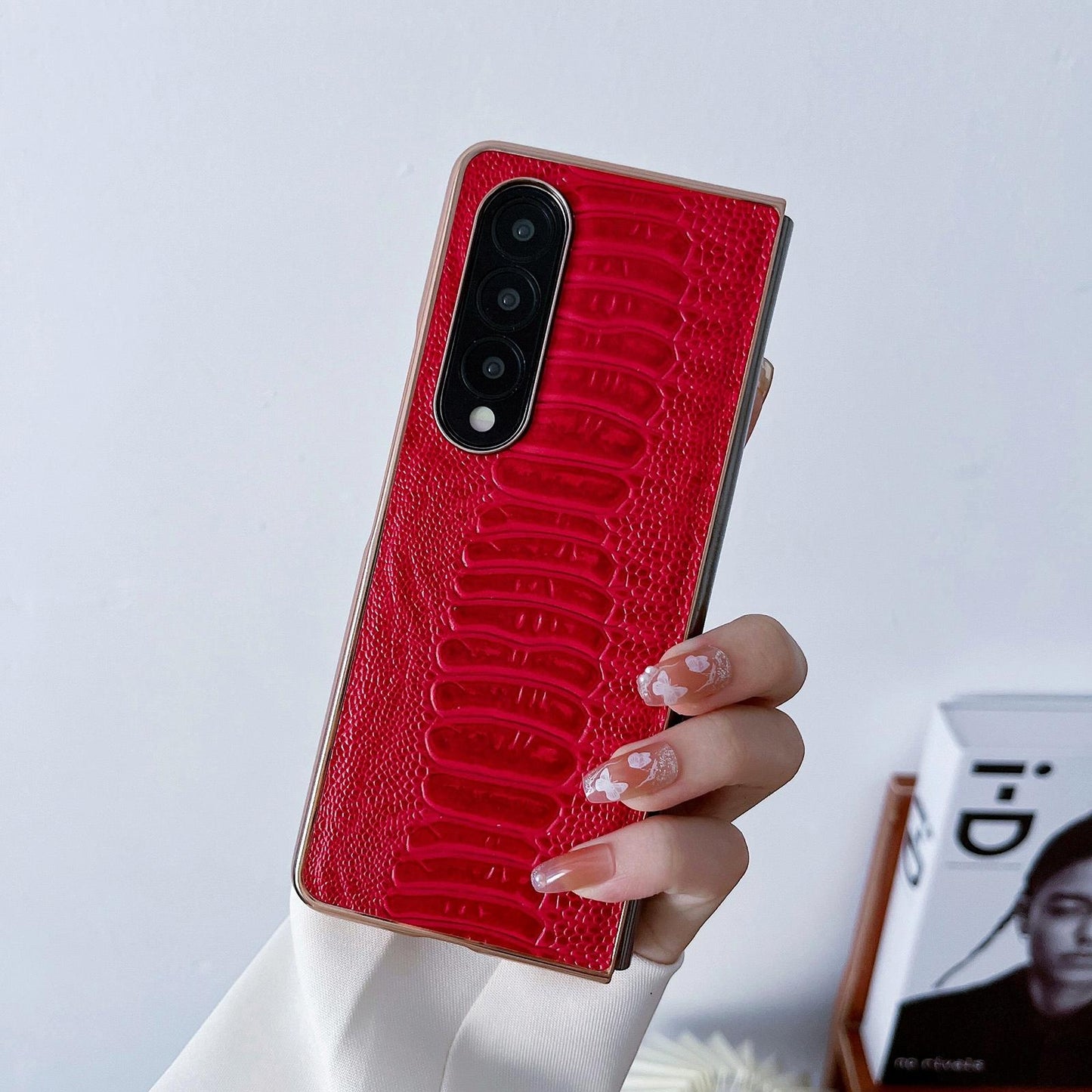 For Samsung Galaxy Z Fold4 5G Genuine Leather Nano Plating Phone Case - Black