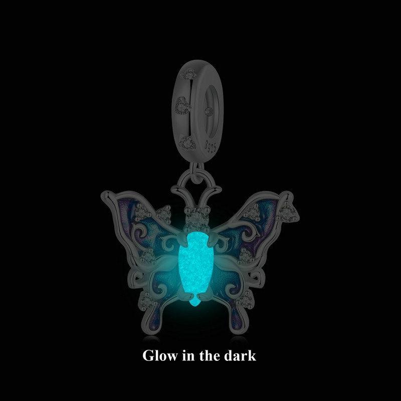 925 Sterling Silver Platinum Plated Luminous Butterfly Pendant