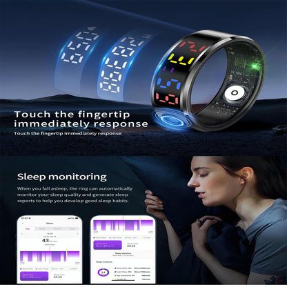 Smart Ring Heart Rate Blood Oxygen Sleep Sports Size 9 - Black