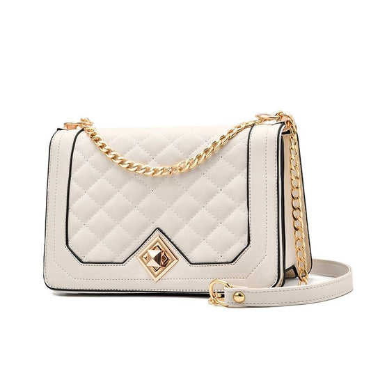 Chic One Shoulder Chain Bag With Diagonal Rhombus Design - White
