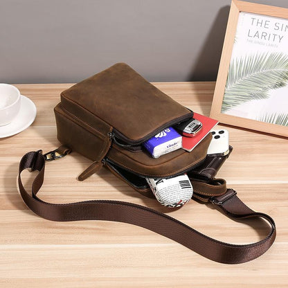 Vintage Leather Travel Messenger Bag Coffee