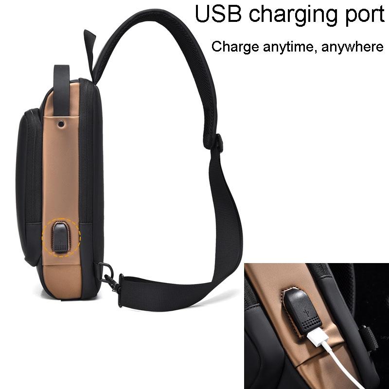 Waterproof Usb Crossbody Backpack For Sports - Black Gold