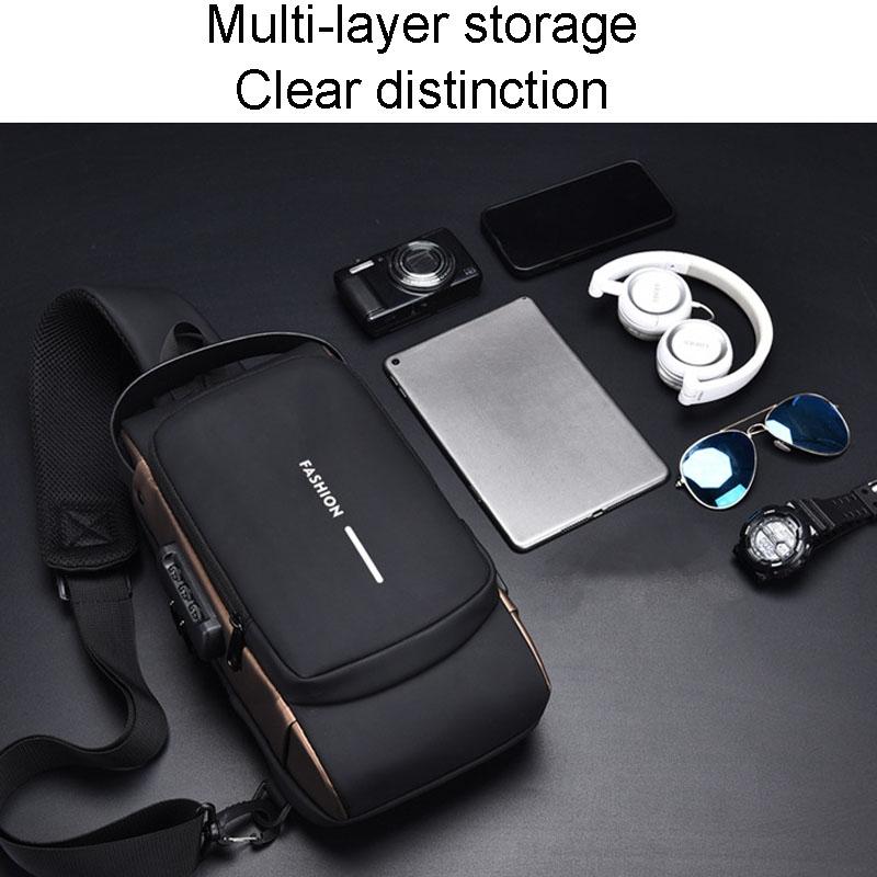 Waterproof Usb Crossbody Backpack For Sports - Black Gold