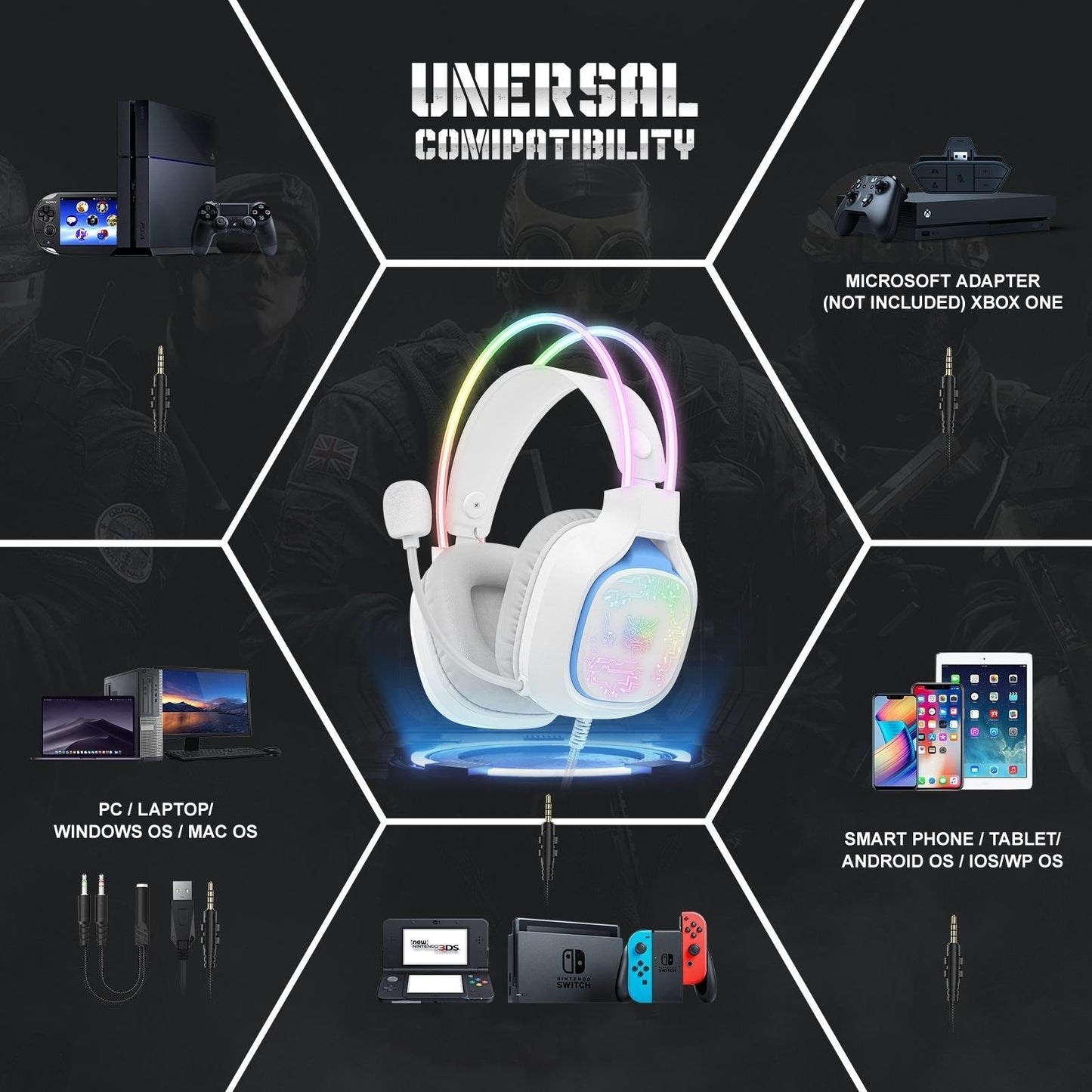 Colourful Light Gaming Headset With Mic 1.8M Cable - Black
