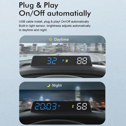 Usb Powered Hd Vehicle Altitude Meter Hud Display - Blue White