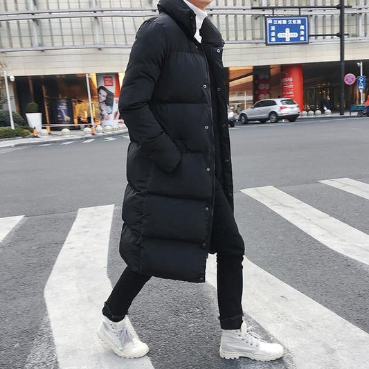 Mens Long Down Jacket Coat Winter Parkas Thick Warm Slim Fit Male Overcoat - Size M Black