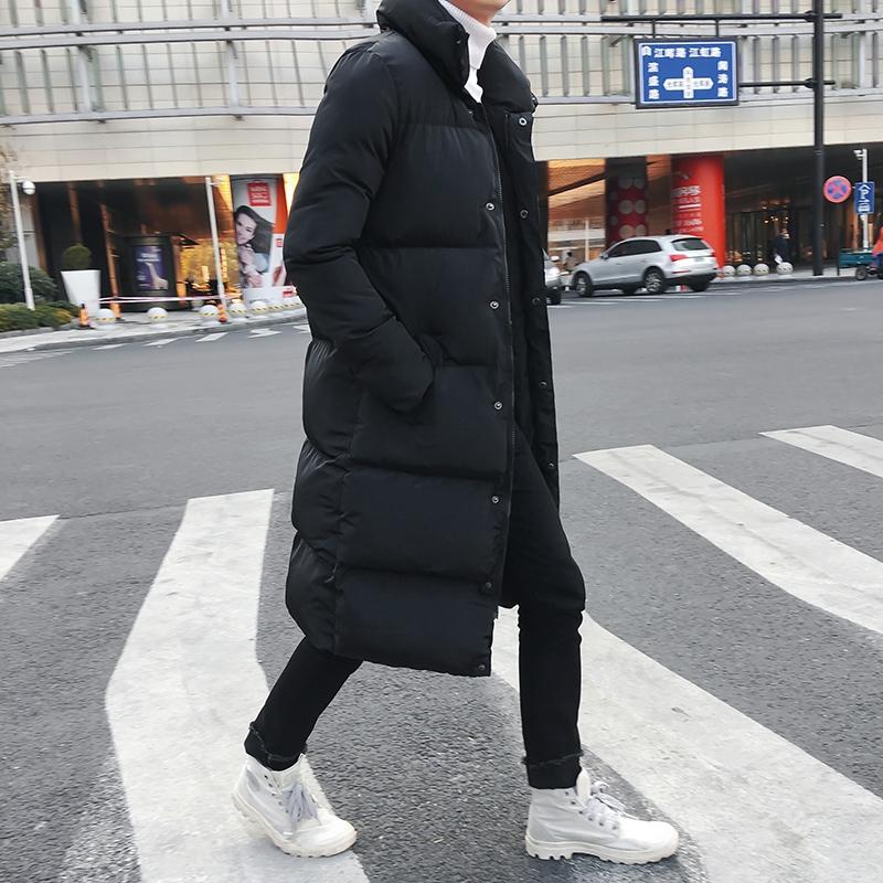 Mens Long Down Jacket Coat Winter Parkas Thick Warm Slim Fit Male Overcoat - Size M Black