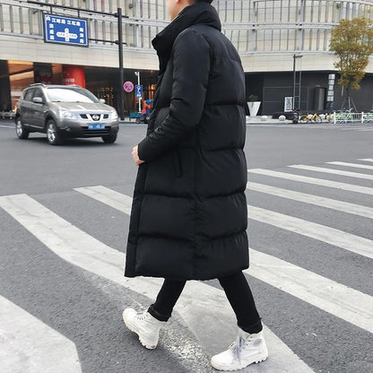 Mens Long Down Jacket Coat Winter Parkas Thick Warm Slim Fit Male Overcoat - Size M Black