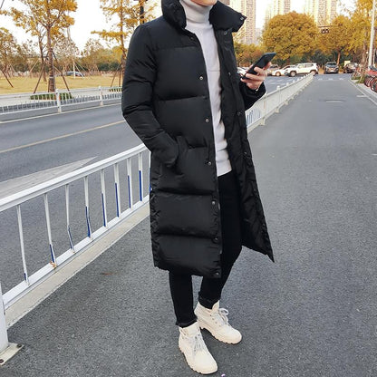 Mens Long Down Jacket Coat Winter Parkas Thick Warm Slim Fit Male Overcoat - Size M Black