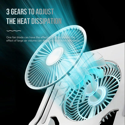 Silver Foldable Laptop Bracket with Fan - Space-saving Design
