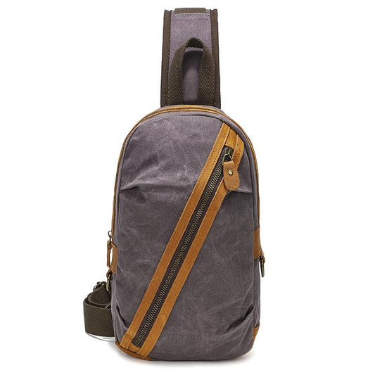 Canvas & Leather Men Chest Bag Crossbody & Waist Bag Combo - Grey