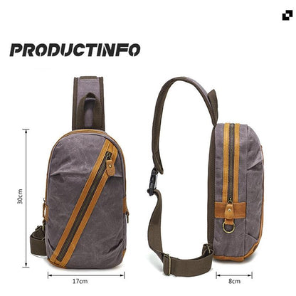 Canvas & Leather Men Chest Bag Crossbody & Waist Bag Combo - Grey