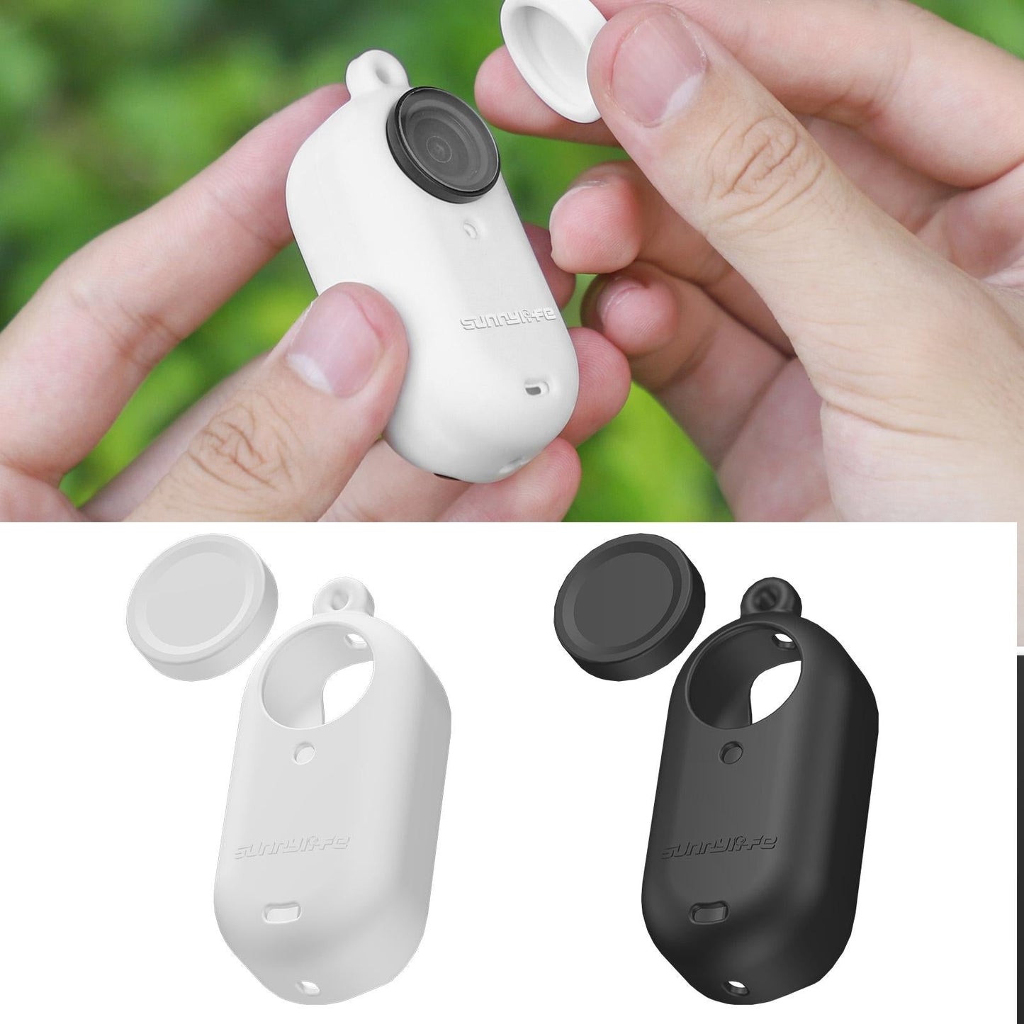 Silicone Camera Body Case with Lens Cap and Neck Strap for Insta360 Go 3 - Black