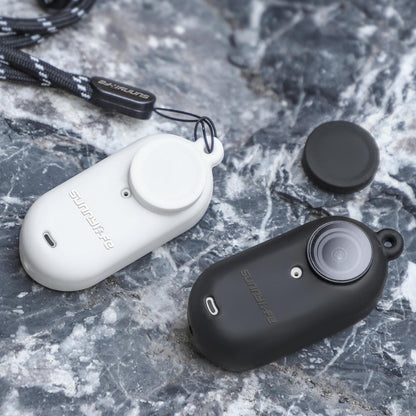 Silicone Camera Body Case with Lens Cap and Neck Strap for Insta360 Go 3 - Black