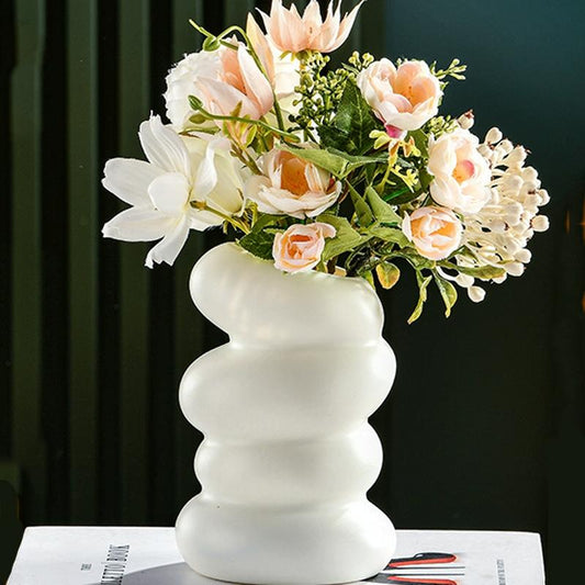 Imitation Glaze Porcelain Spiral Vase For Wet & Dry Flower Arrangements - White