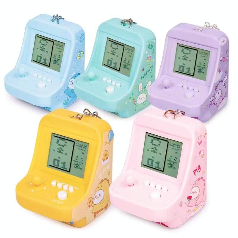 Mini Arcade Game Keychain - Portable Building Block Toy - Pink