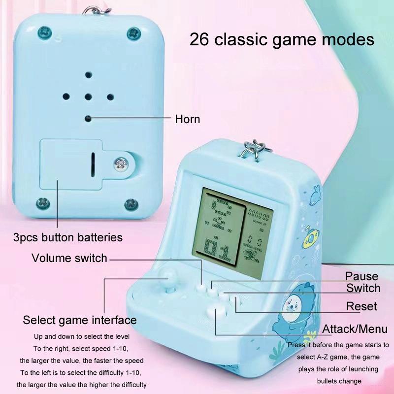 Mini Arcade Game Keychain - Portable Building Block Toy - Pink