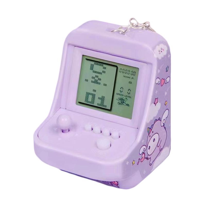 Mini Arcade Game Keychain - Portable Building Block Toy - Pink