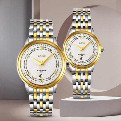 Waterproof Quartz Watch with Stainless Steel Buckle for Men - Gold And Black