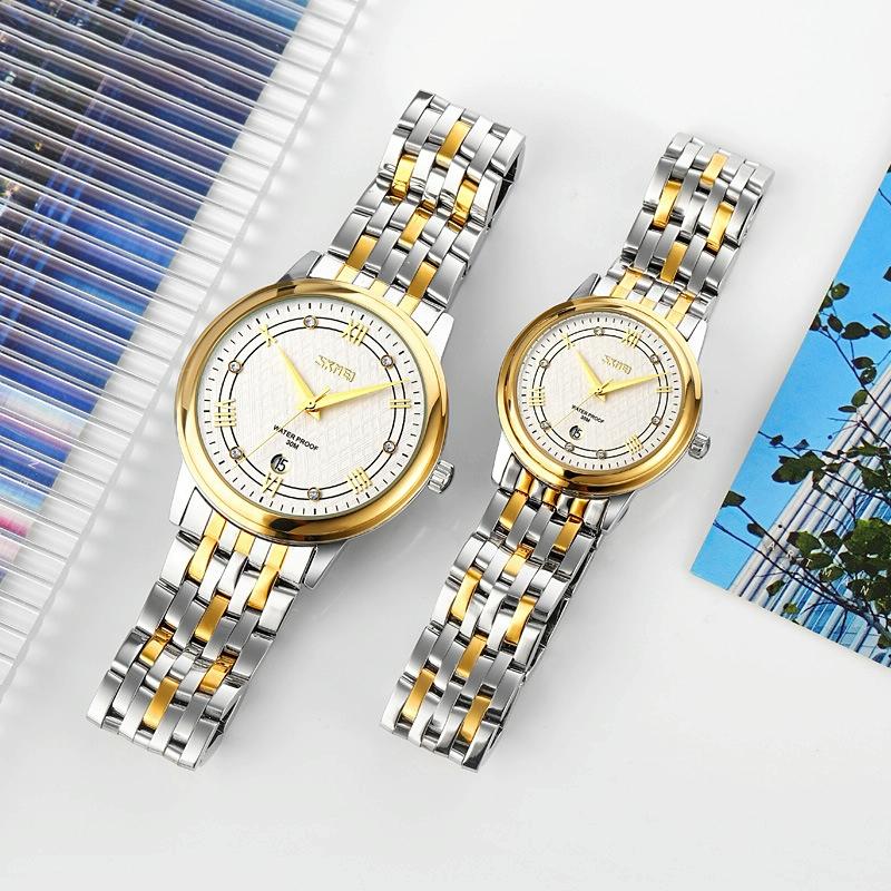Waterproof Quartz Watch with Stainless Steel Buckle for Men - Gold And Black