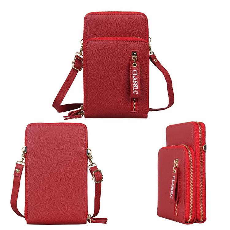Red Pu Mobile Phone Bag For Women Large Capacity