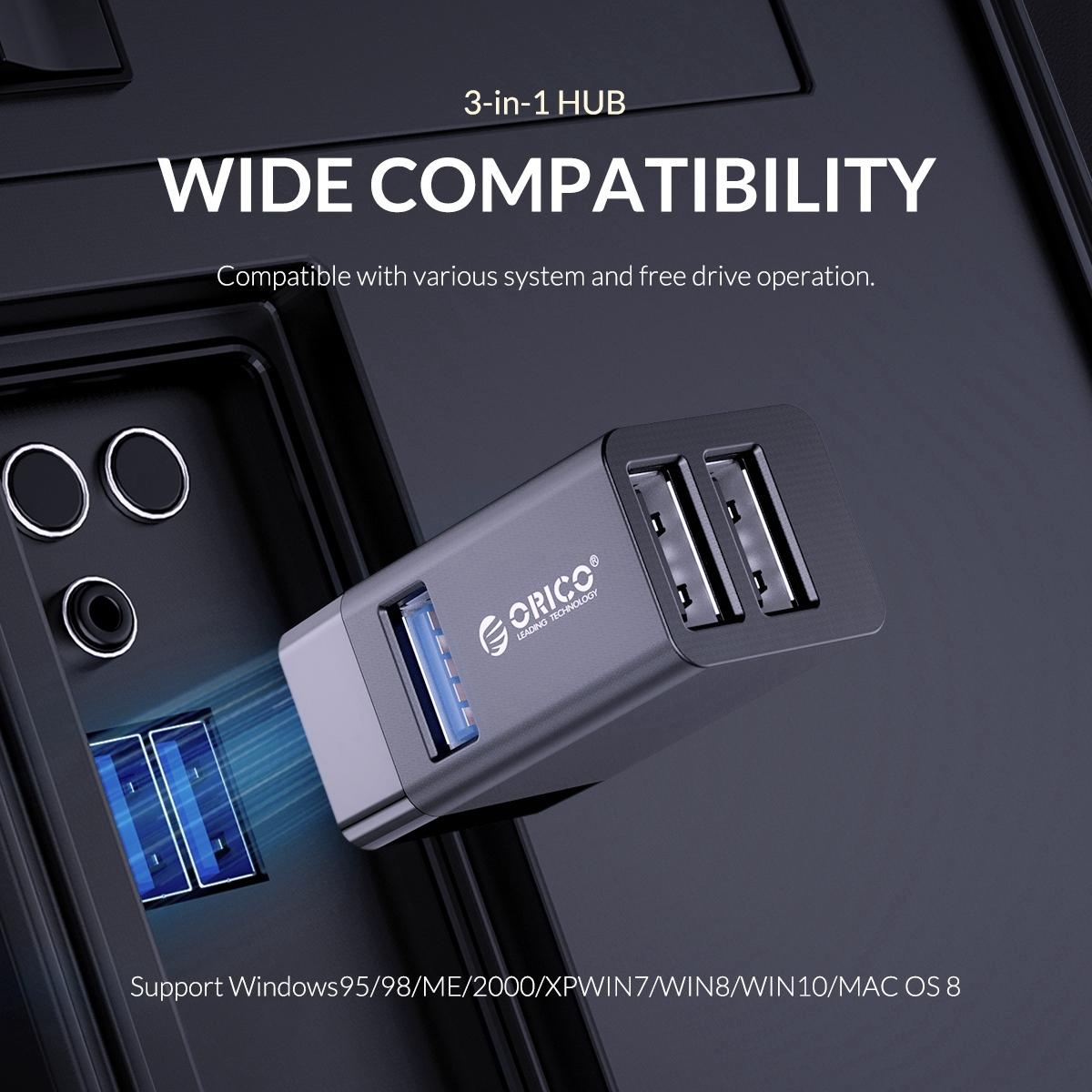 3-In-1 Usb Aluminum Mini Hub Adapter - Black
