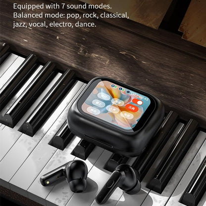Wireless Bluetooth Earphones with Touch Screen & Noise Reduction - Black