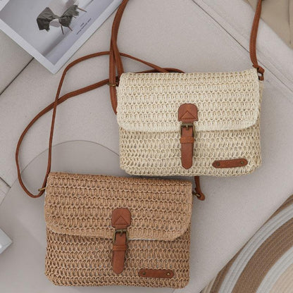 Vintage Crossbody Straw Bag For Women - Khaki
