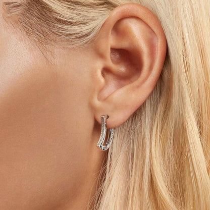 925 Sterling Silver Platinum Plated Zircon Crescent Earrings