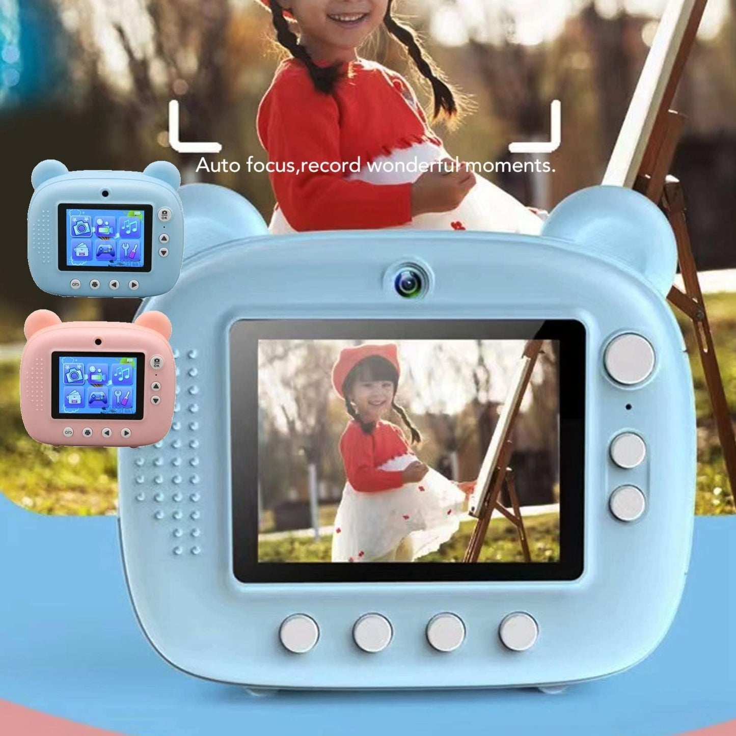 Instant Print Camera for Kids with Dual Lens and 2.4-inch Screen - Pink