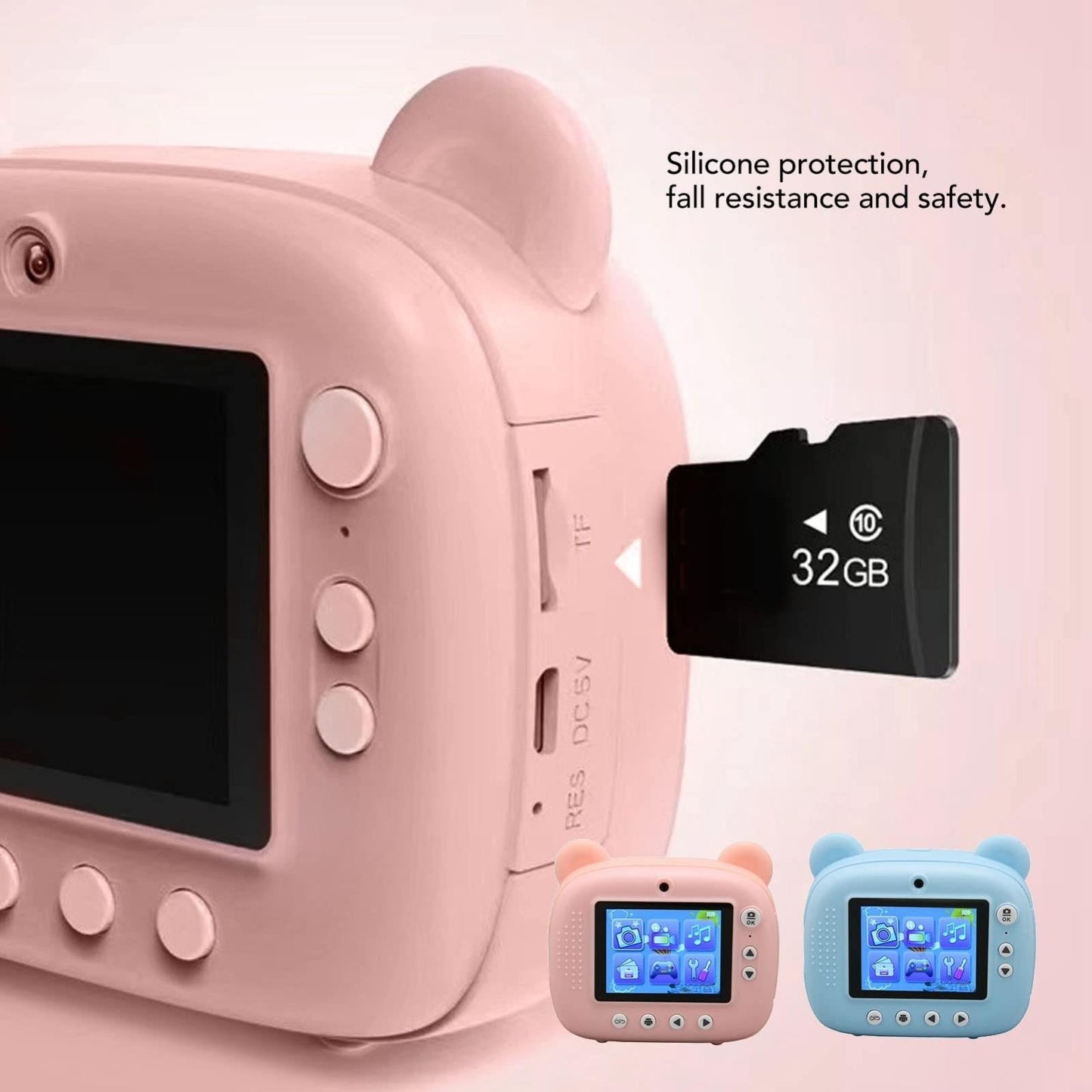 Instant Print Camera for Kids with Dual Lens and 2.4-inch Screen - Pink