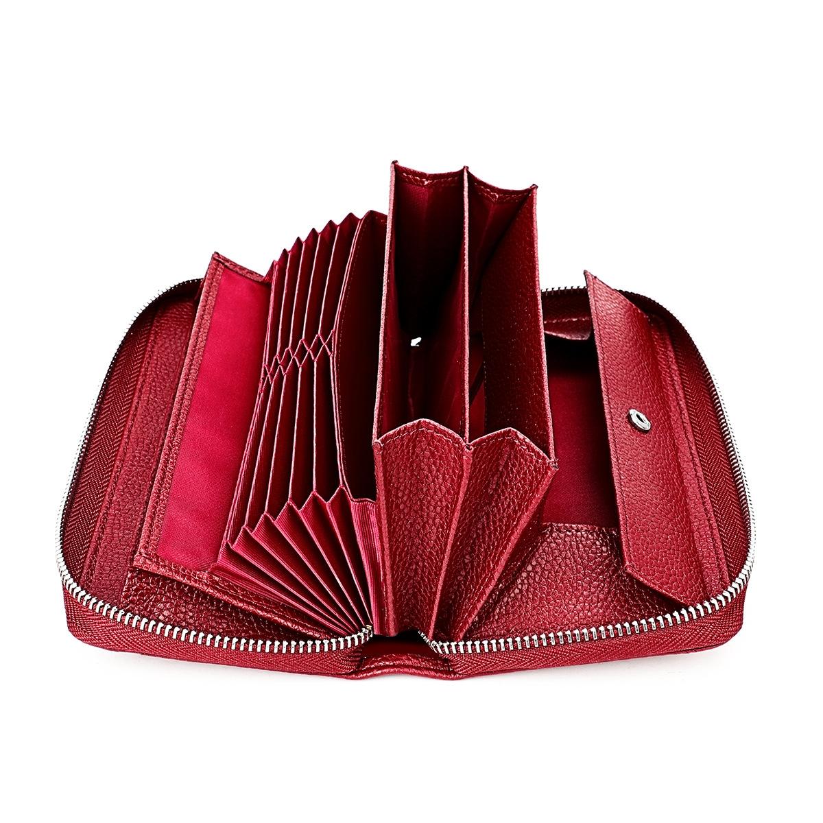 Stylish Rfid Clutch with Zipper - Lychee Texture - Red Wine