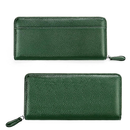 Stylish Rfid Clutch with Zipper - Lychee Texture - Red Wine
