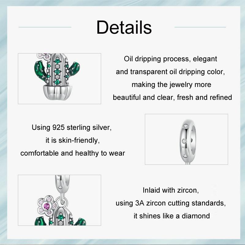 925 Sterling Silver Diy Desert Cactus Potted Pendant