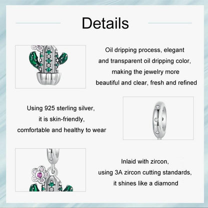925 Sterling Silver Diy Desert Cactus Potted Pendant