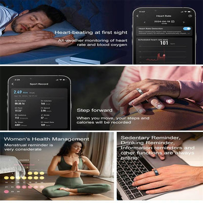 Smart Ring Heart Rate Blood Oxygen Sleep Sports Size 10 - Black