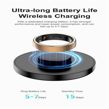 Smart Ring Heart Rate Blood Oxygen Sleep Sports Size 10 - Black