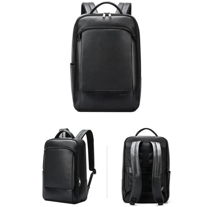 Large Business Laptop Backpack In First-Layer Cowhide - Black