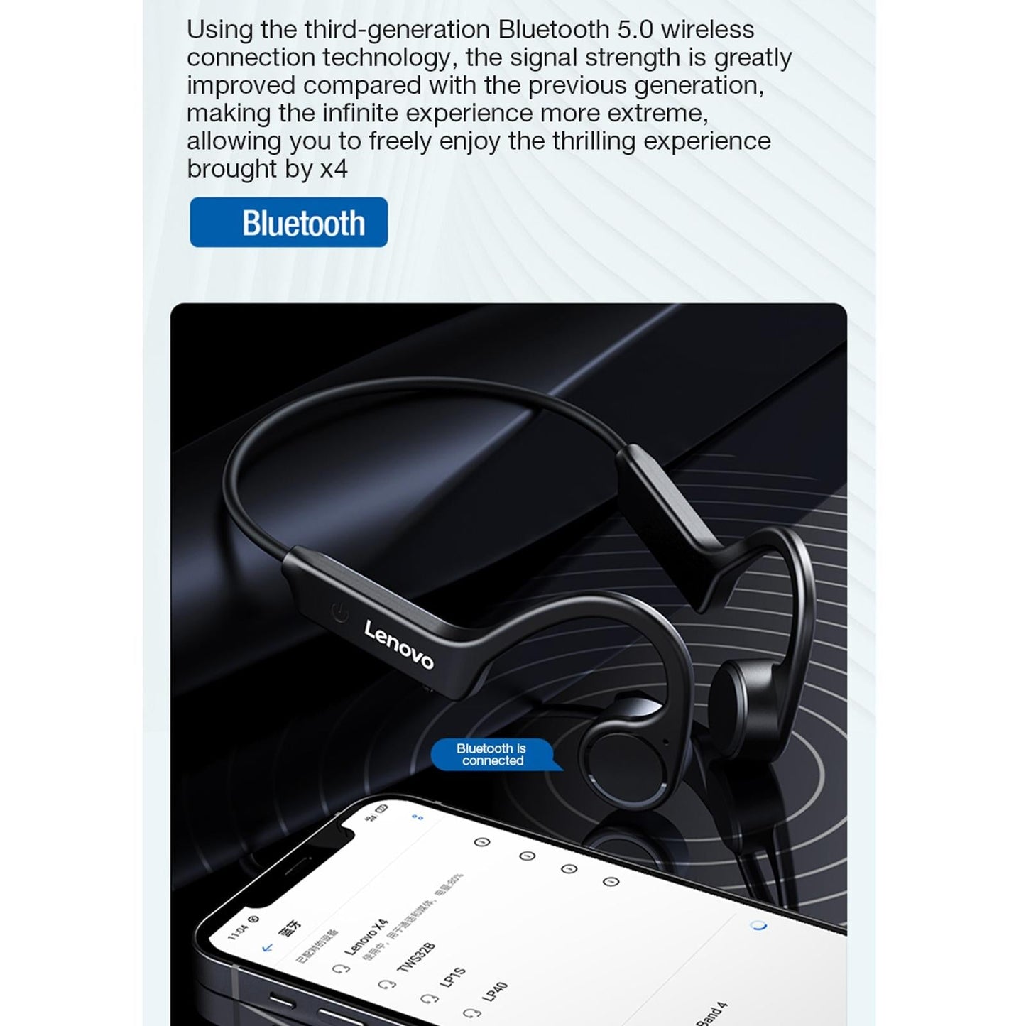 Waterproof Bone Conduction Bluetooth Earphones - Black
