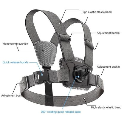 Adjustable Chest Strap with Mount and Screw - 6 In 1 Phone Clamp
