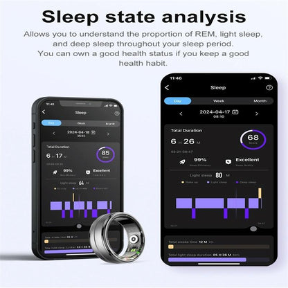 Smart Ring With Heart Rate Blood Oxygen & Sleep Monitoring - Size 12 - Black