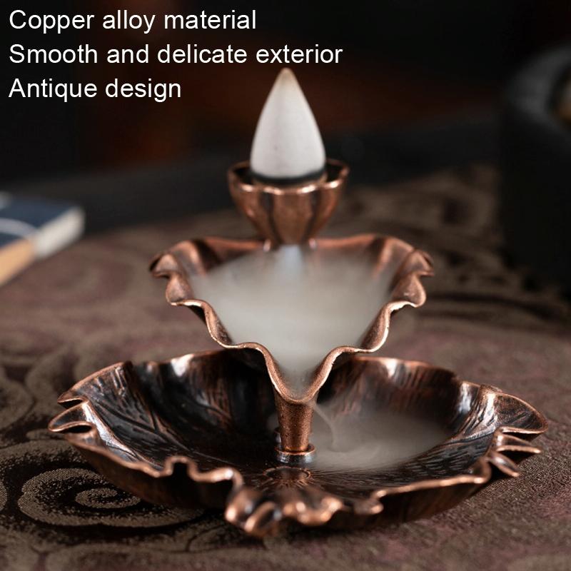 Bronze Lotus Leaf Inverted Incense Burner - Antique Indoor - Copper Colour