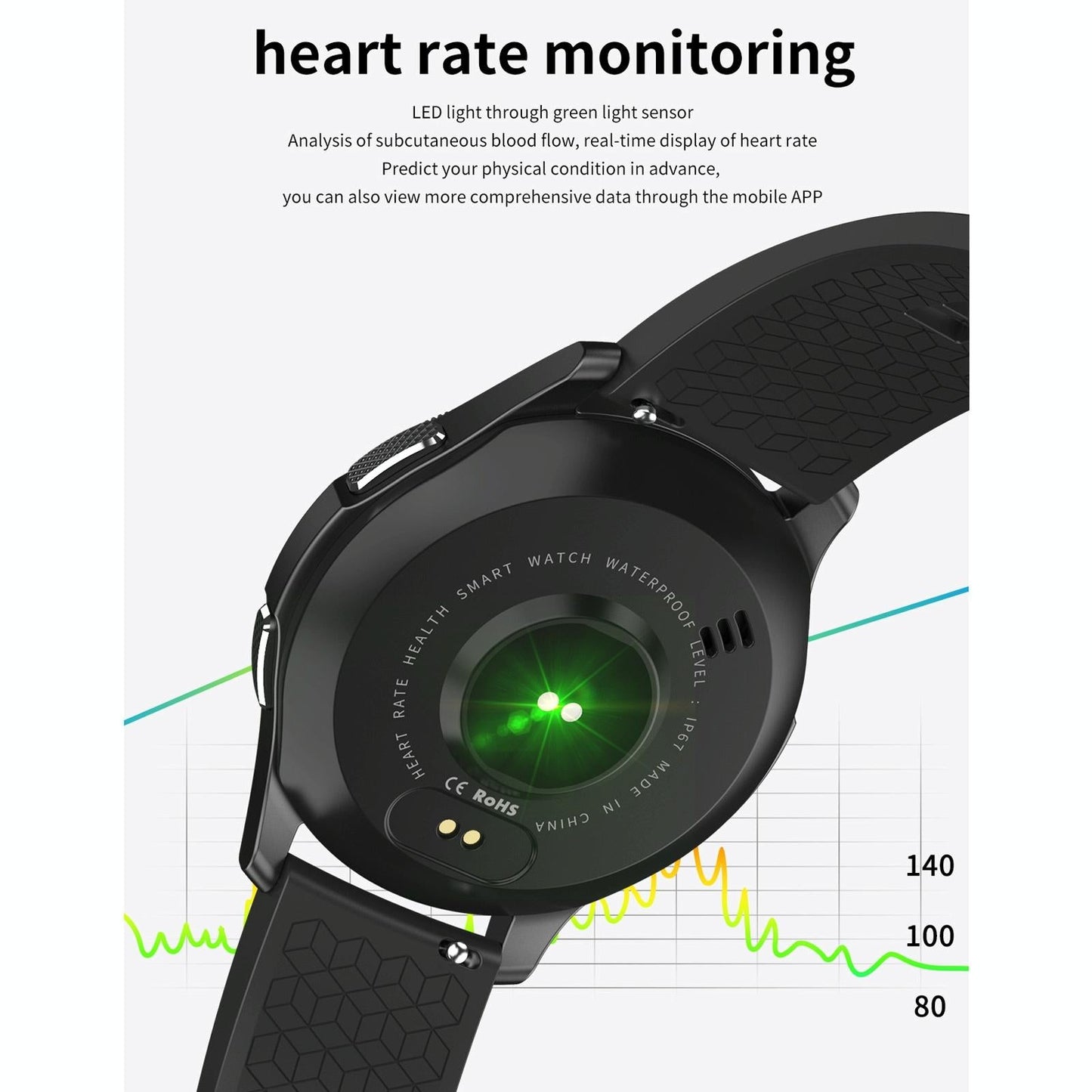 Waterproof Smart Bracelet With Touch Screen Bluetooth Call And Heart Rate Monitor - Black