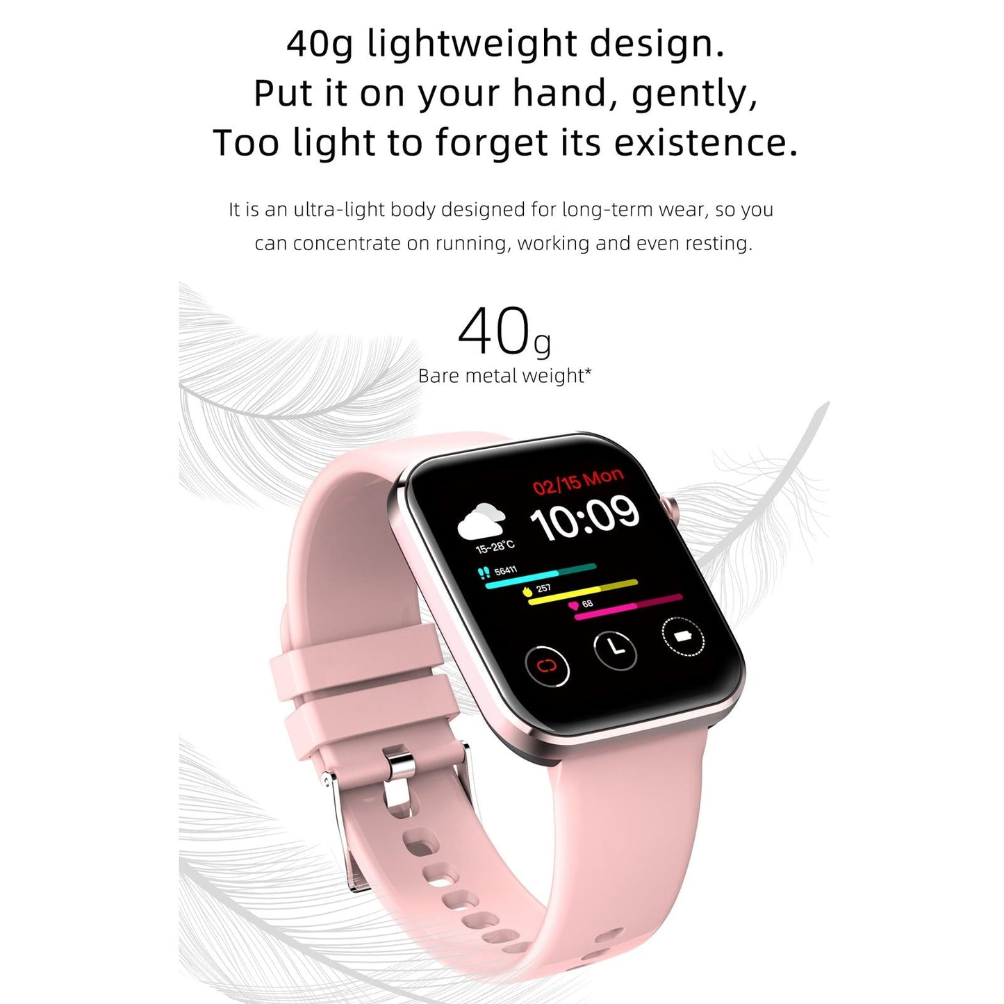 1.69 Inch Ip67 Waterproof Smart Watch With Touch Screen Health Monitoring - Red