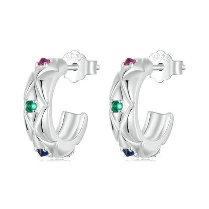 925 Sterling Silver Vintage Diamond Pattern Earrings