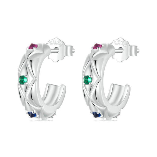 925 Sterling Silver Vintage Diamond Pattern Earrings