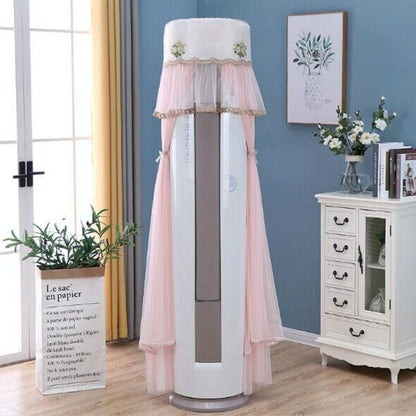 170cm Vertical Lace Air Conditioner Dust Cover - Round Column - White