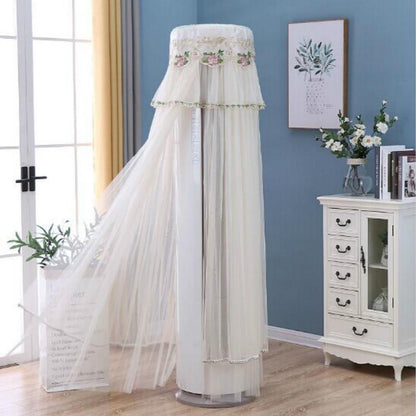 170cm Vertical Lace Air Conditioner Dust Cover - Round Column - White