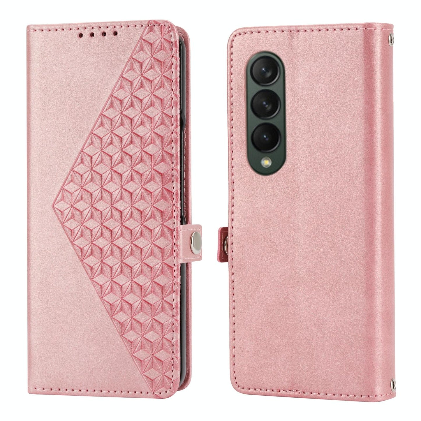 For Samsung Galaxy Z Fold4 5G Textured Leather Phone Case - Cubic Grid Design - Black